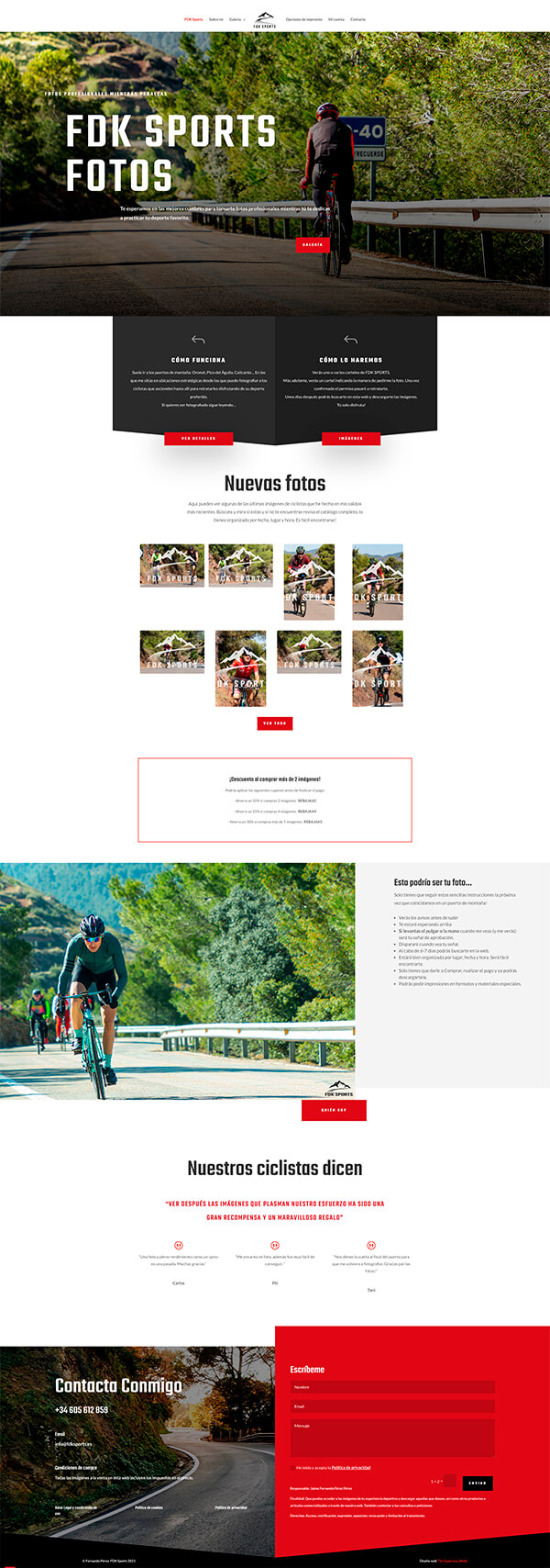 Diseño web página opciones de impresión fotografías deportivas FDK Sports